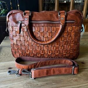 Elegant Tan Woven Leather Briefcase stunning details